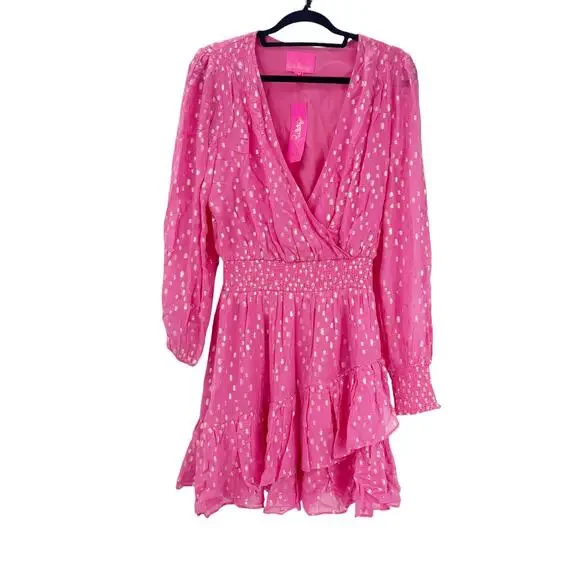 Lilly Pulitzer Women's Aura Pink Cristiana Dress Long Sleeve Dress Size 12 NWT